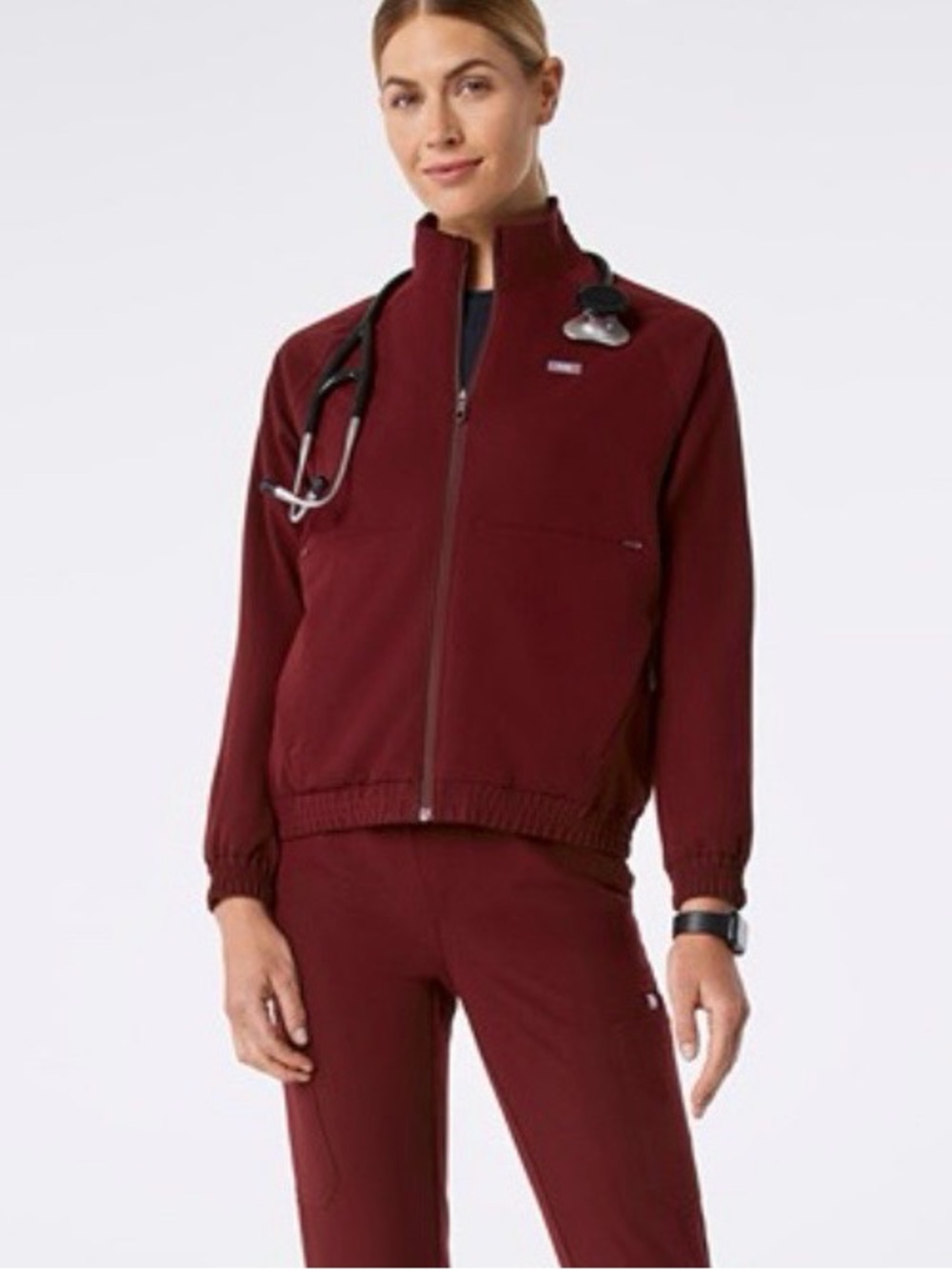 Figs Burgundy Sydney Jacket & Yola Pants Scrub Set